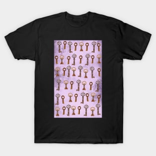 keys on lavender floral wallpaper T-Shirt
